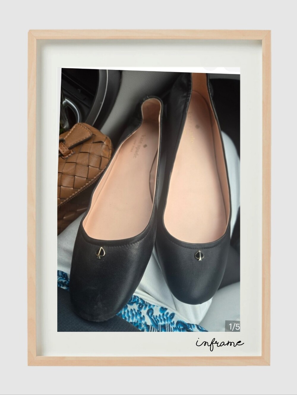 kate spade Black Leather Ballet Flats with Gold Spade Accent Size 11